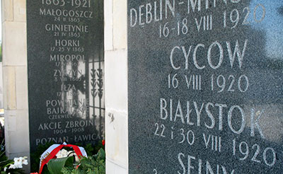 Fot. Warszawa, Grób Nieznanego Żołnierza - tablica upamiętniająca bitwę pod Cycowem.