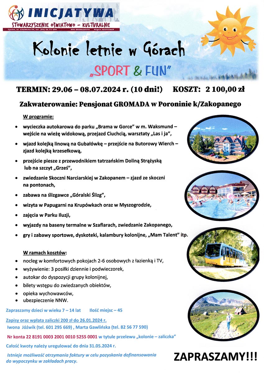 Zapraszamy na kolonie letnie z „INICJATYWĄ”