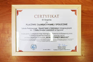 III miejsce i Brązowy Certyfikat dla naszej szkoły w XI edycji Ogólnopolskiego Konkursu Charytatywnego „Ile waży św. Mikołaj?”!