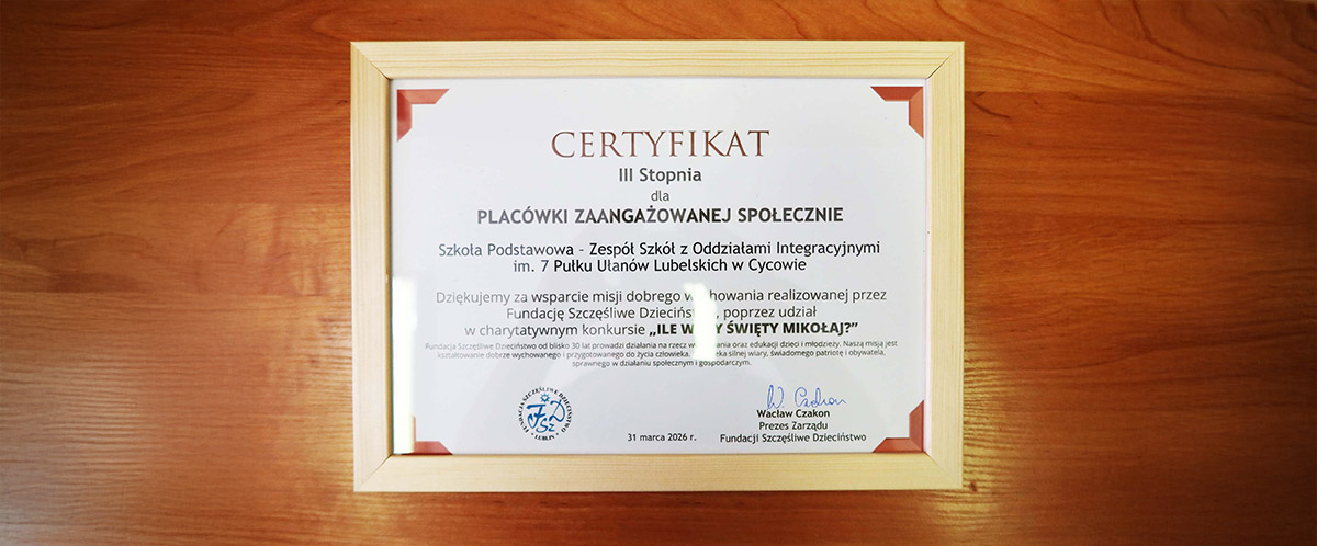 III miejsce i Brązowy Certyfikat dla naszej szkoły w XI edycji Ogólnopolskiego Konkursu Charytatywnego „Ile waży św. Mikołaj?”!