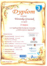 Weronika Grzesiak – uczennica kl. VI A- laureatką X Ogólnopolskiego Konkursu Literackiego „Lubelszczyzna w legendach”